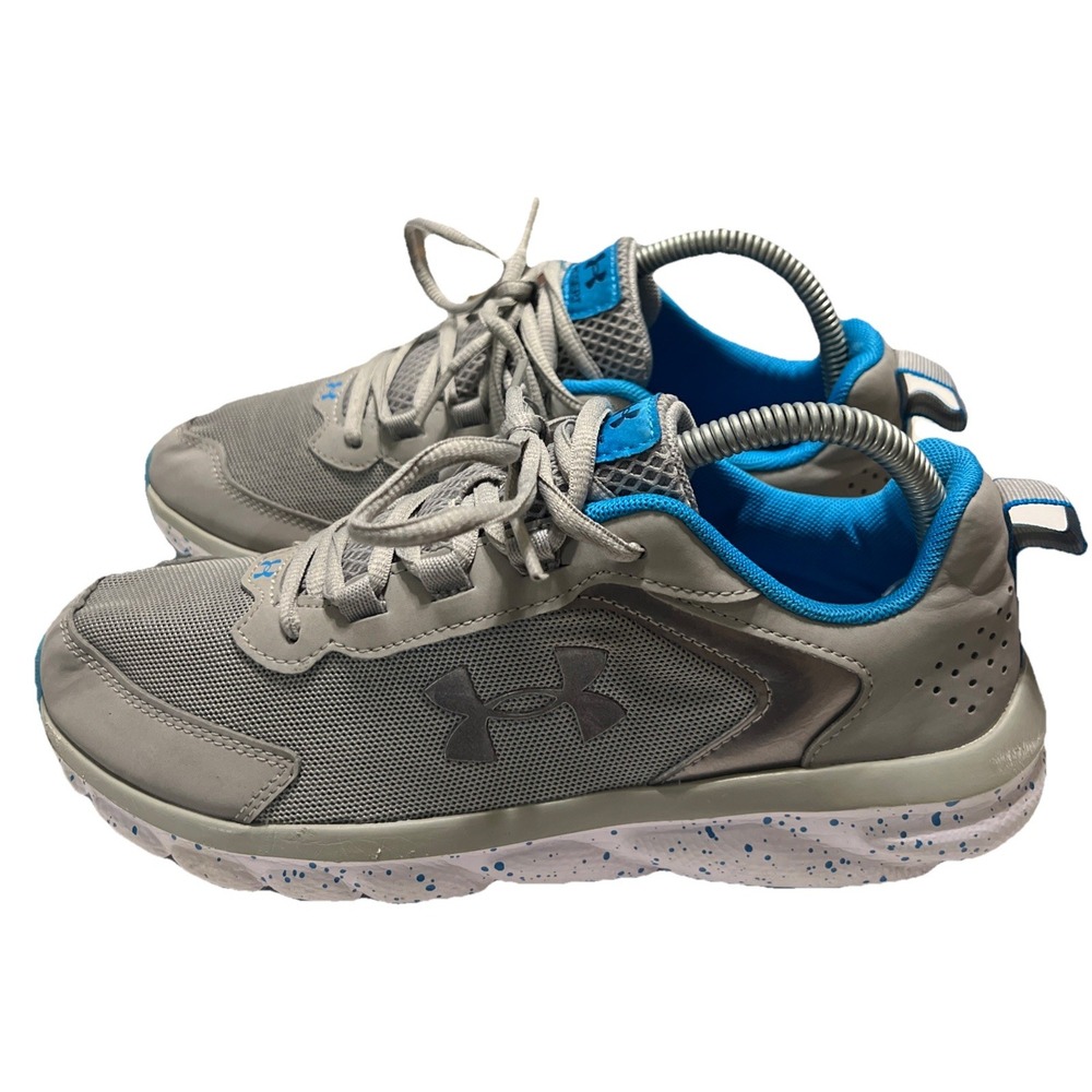 Under Armour Charged Assert 10 Sneakers Girls 6.5Y Grey Paint Splatter Low Top